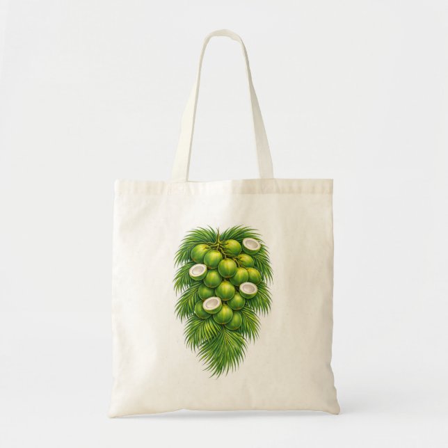 Green Coconut Palm Tropical Tote Bag (Front)
