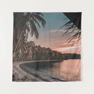 GREEN COCONUT TREES LINING UP THE BEACH TAPESTRY