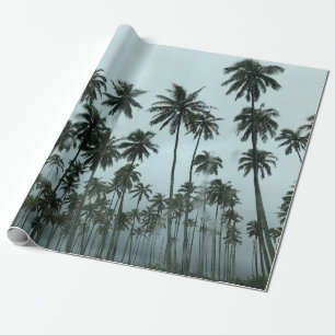 Green coconut trees under white sky in the morning wrapping paper