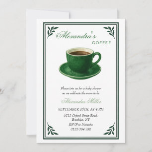 Green Coffee Cup Designer Baby Shower Invitation
