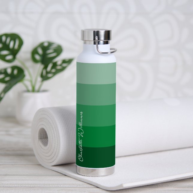 GREEN COLOR STRIPE LINE PATTERN NAME WATER BOTTLE (Yoga)