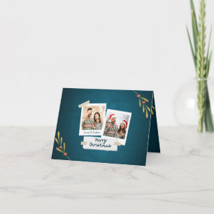 Green Colour Christmas Photo Card with Greetings