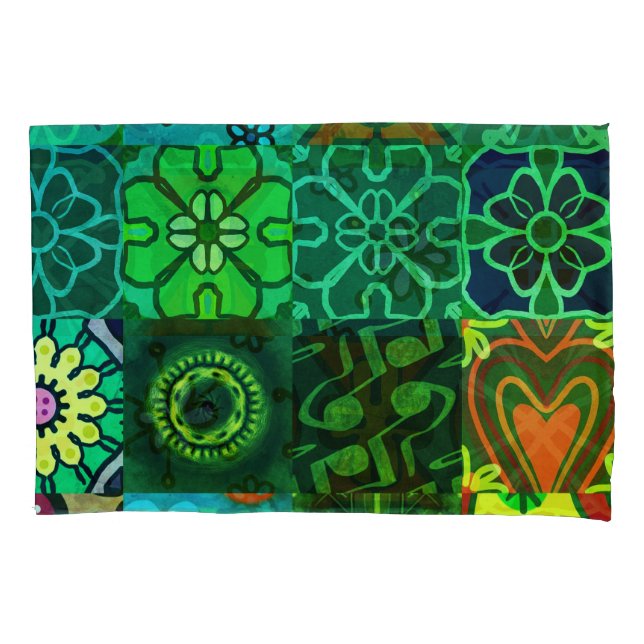 Green Colour Collage Print 2 Pillowcase (Front-Left)