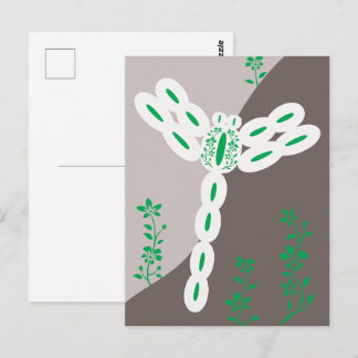 Green Colour Splash Flying Floral Dragonfly Postcard