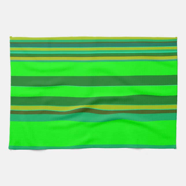 Green Colour Stripe Pattern Customized Designer Kitchen Towel (Horizontal)