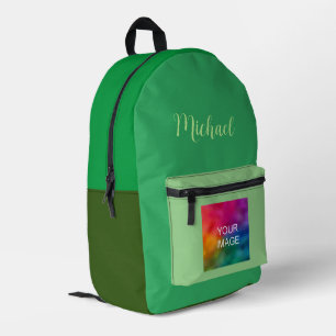 Green Colour Tones Custom Template Typed Name Printed Backpack