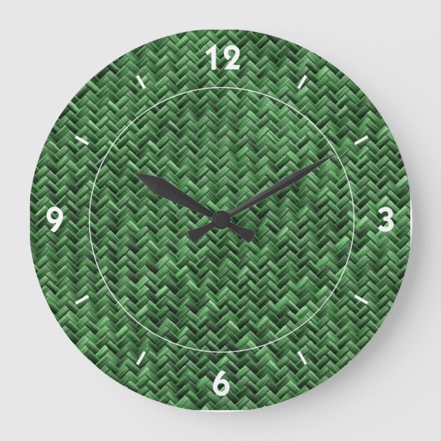 Green Coloured Basket weave Pattern Large Clock (Front)