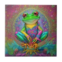 Green Coloured Frog Ceramic Tile Sets