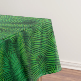 Green coloured palm tree leaf pattern. tablecloth