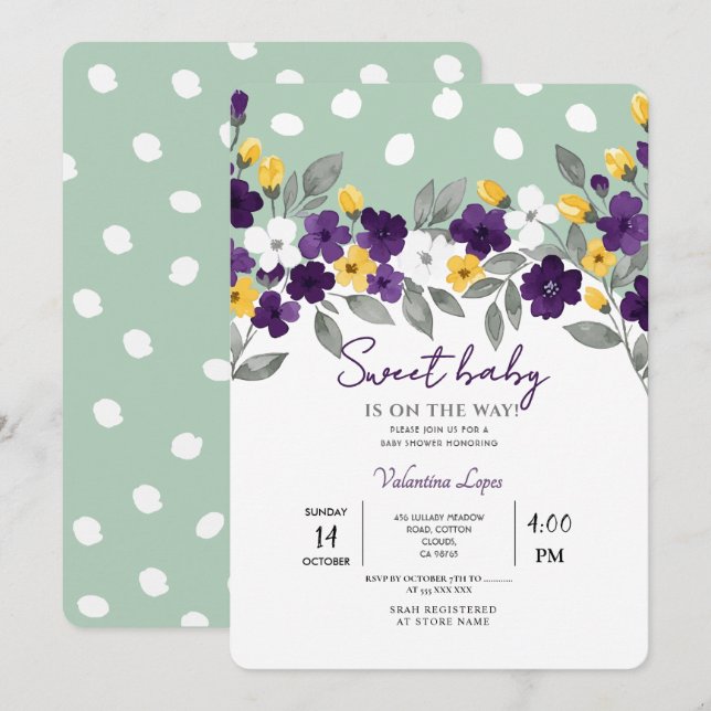 Green | Colourful Flower Baby Shower Invitation (Front/Back)