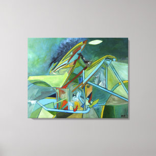 Green Colourful Futurist Biker Geometrical Abstrac Canvas Print