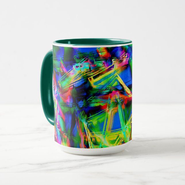 Green colourful 'squares with wrong brush strokes' mug (Front Left)