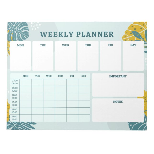 Green Colourful Weekly Planner Tear Away Notepad (Front)