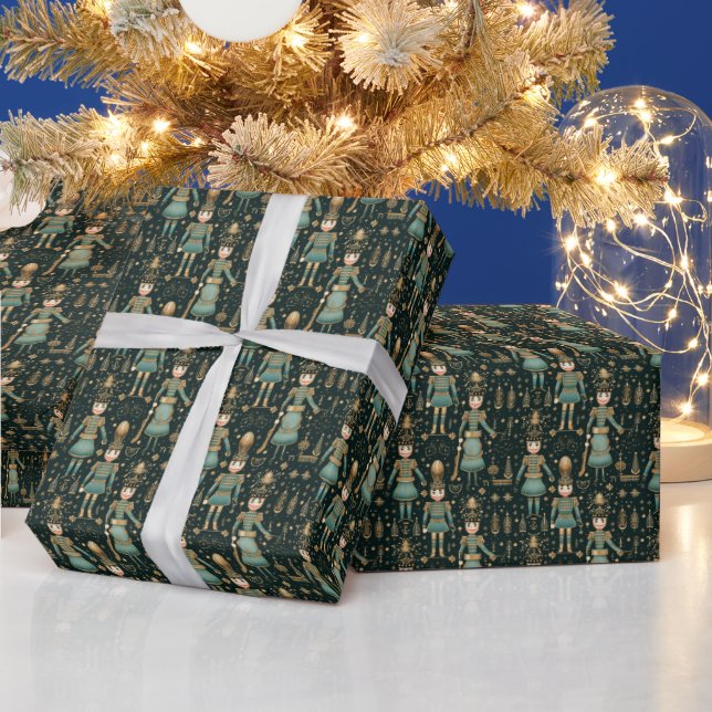 Green Columbine and Harlequin, Nutcracker Ballet Wrapping Paper (Holidays)