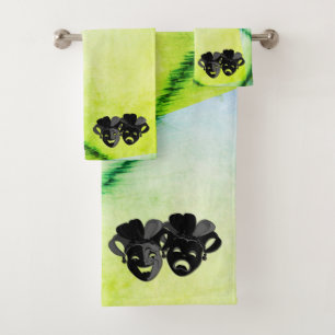 Green Comedy and Tragedy Theatre Design Bath Towel Set