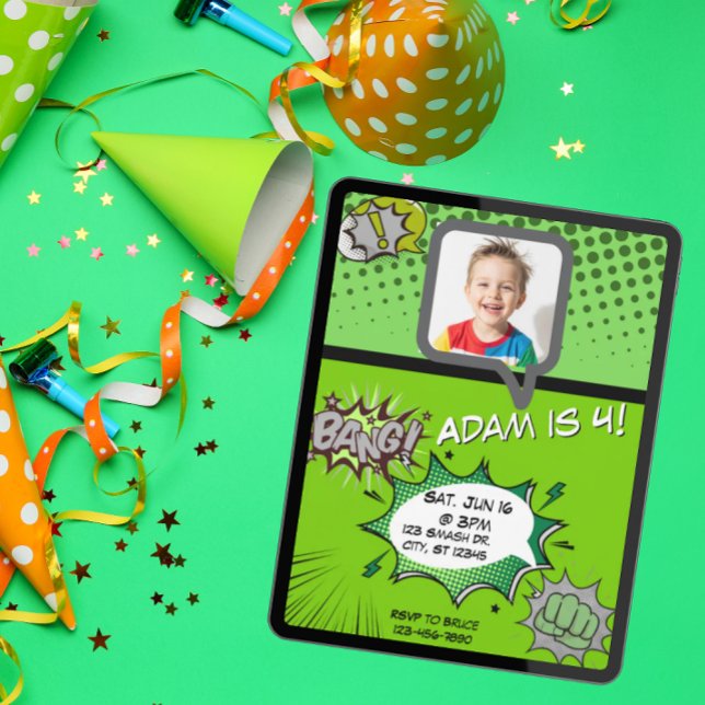 Green comic birthday invitation (Creator Uploaded)