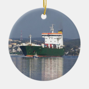 Green Commercial Vehical Ferry Ceramic Ornament