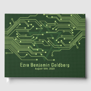 Green Computer Circuit Board Bar Mitzvah Guest Book