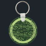 Green Computer Circuit Board Bar Mitzvah Keychain<br><div class="desc">Green computer circuit board Bar Mitzvah favour keychain. This non-traditional computer motherboard or electronics inspired design features a subtle Jewish Star of David along with circuitry as you'd see on an electronic circuit board. These elements are paired with digital computer fonts. The colours are various shades of green from a...</div>