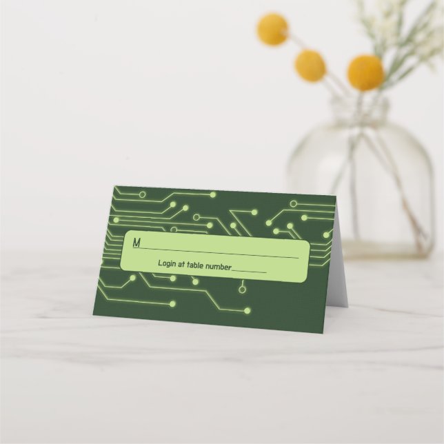 Green Computer Circuit Board Bar Mitzvah Place Card (Front)