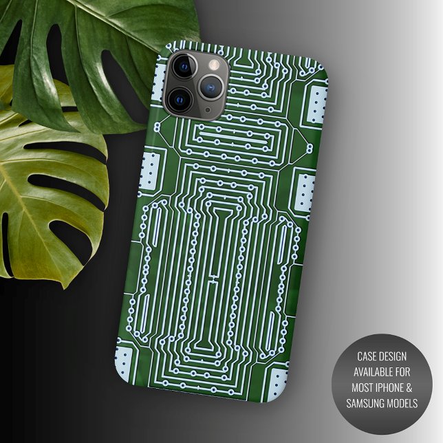 Green Computer Circuit Board White Lines Pattern Case-Mate iPhone Case (Creator Uploaded)
