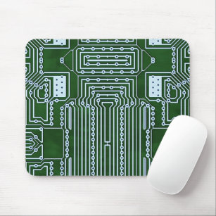 Green Computer Circuit Board White Lines Pattern Mouse Pad