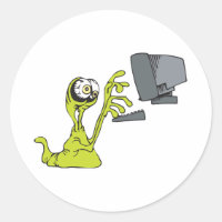 green computer typing alien monster blob