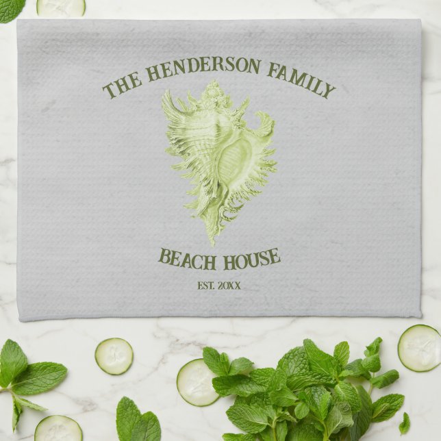 Green Conch Shell Kitchen Towel (Folded)