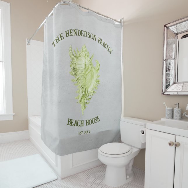 Green Conch Shell Shower Curtain (In Situ)