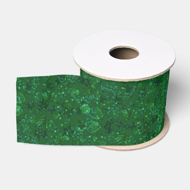 Green, confetti, glitter grosgrain ribbon (Spool)