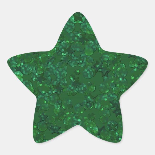 Green, confetti, glitter star sticker (Front)