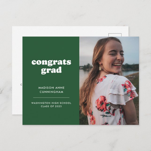 Green Congrats Grad Photo Graduation Invitation (Devant / Derrière)