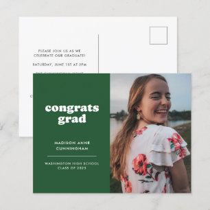 Green Congrats Grad Photo Graduation Invitation Postcard