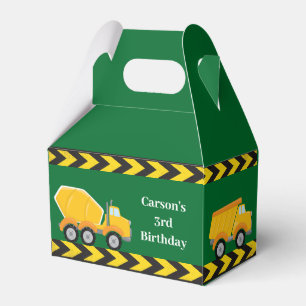Green Construction Trucks Kids Birthday Party Favor Box