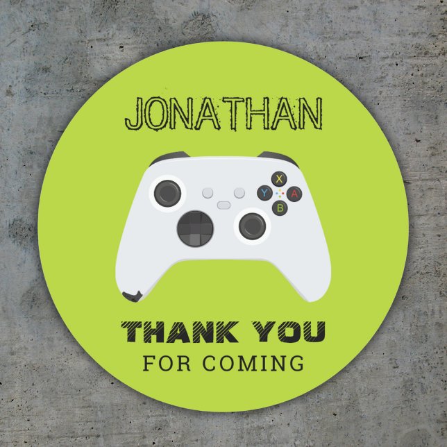 GREEN CONTROLLER GAMER LEVEL UP FAVOR BAG CLASSIC ROUND STICKER (Creator Uploaded)