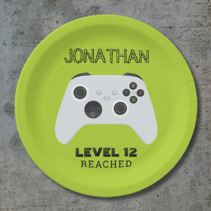 GREEN CONTROLLER GAMER LEVEL UP FAVOR BAG PAPER PLATE