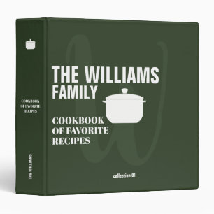 green cookbook with cooking pan for family recipes binder