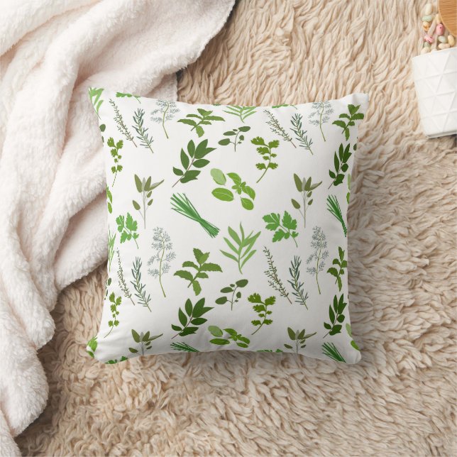 Green Cooking Culinary Garden Herbs  Throw Pillow (Blanket)