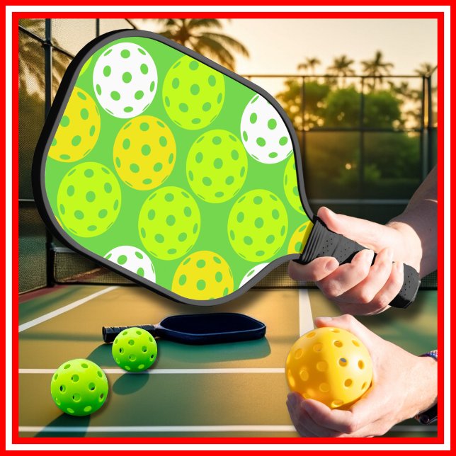 Green Cool Modern Cute Trendy Balls  Pickleball Paddle (Creator Uploaded)