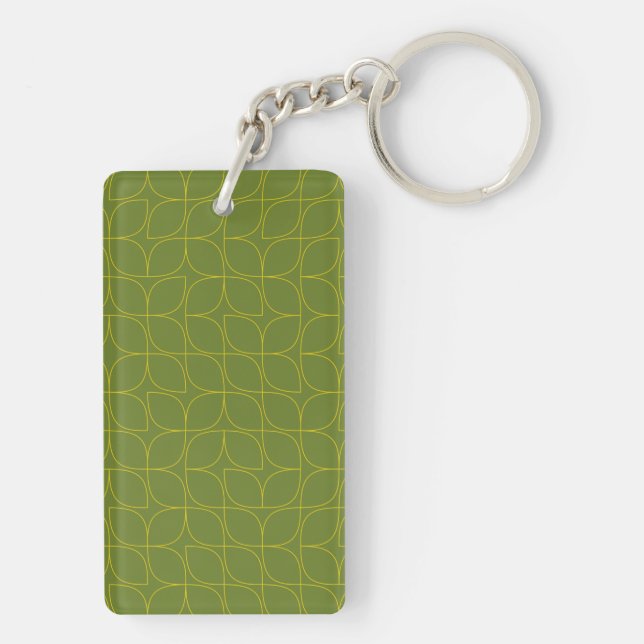 Green, cool, trendy, playful leaf abstraction keychain (Back)