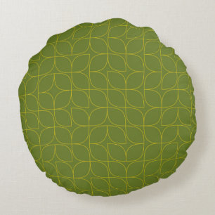 Green, cool, trendy, playful leaf abstraction round pillow