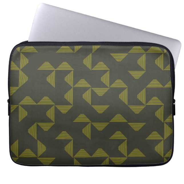 Green, cool, unique, trendy triangles pattern laptop sleeve (Front)