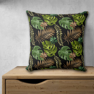 Green Copper Fern Leaf Pattern Throw Pillow