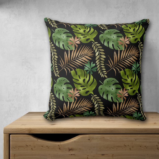 Green Copper Fern Leaf Pattern Throw Pillow (Creator Uploaded)