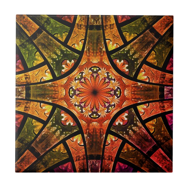 Green & Copper Stained Glass Design Tile (Front)