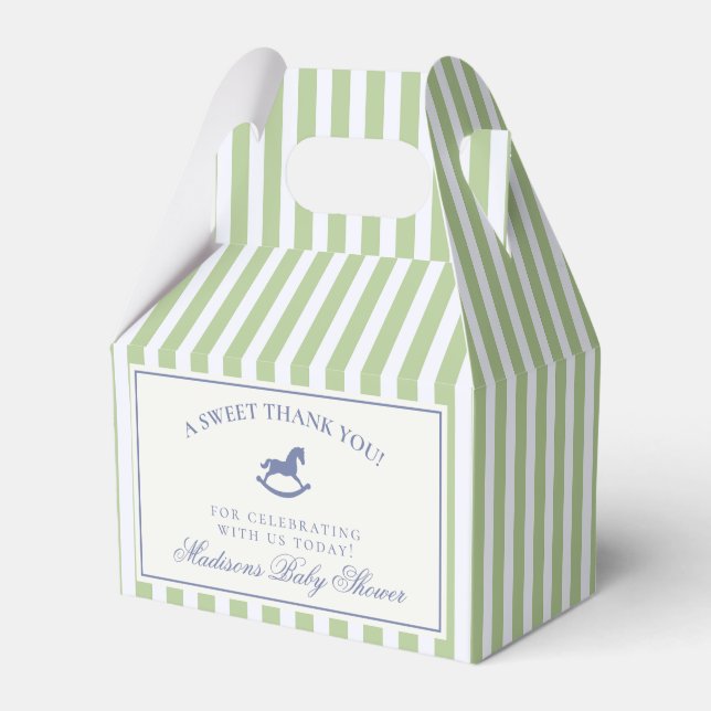 Green Coquette Bow Rocking Horse Baby Shower Favor Box (Front Side)