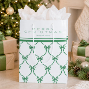 Green Coquette Bows Monogram Merry Christmas Medium Gift Bag