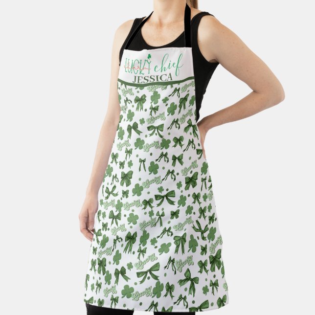 Green Coquette Lucky St Patrick's Day Pattern Apron (Insitu)