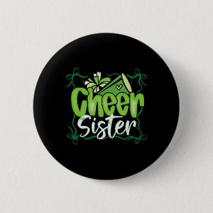 Green Coquette Pom Poms Bow Cheer Sister Cheerlead 2 Inch Round Button