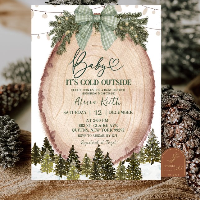 Green Coquette Rustic Winter Forest Baby Shower Invitation (Creator Uploaded)